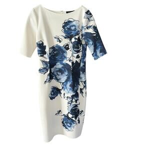 Rickie Freeman TERI JON Blue White Floral Dress Size 4 FLAW